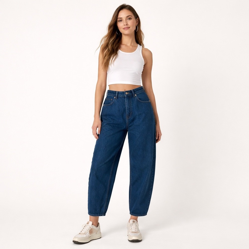 Levis Premium Balloon Leg Ankle High Rise Jeans Barrel Dark Indigo Size 27